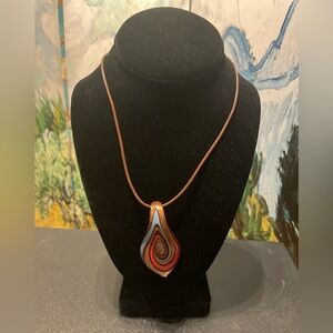 Murano glass teardrop shape pendant with leather ribbon